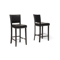 Baxton Studio Bbt5112 Bar Stool-Black Aries Black Modern Bar Stool With Nail Head Trim Set of 2